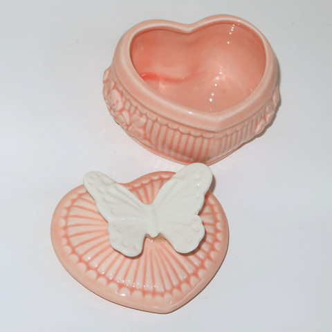 Butterfly Pink Heart Ceramic Jewelry Dish