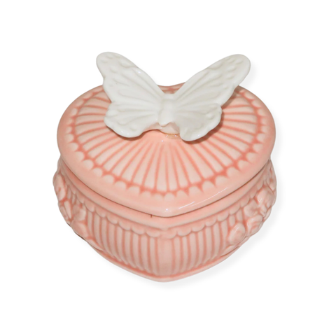 Butterfly Pink Heart Ceramic Jewelry Dish