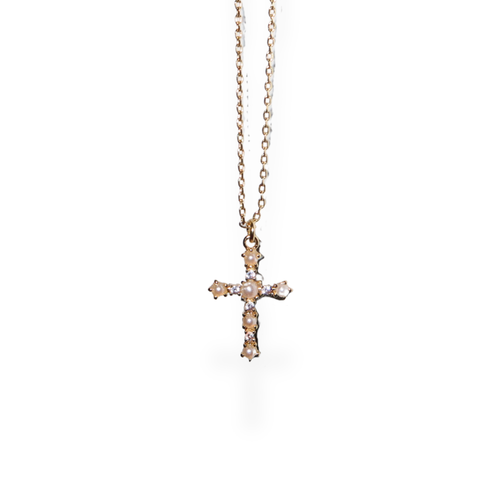 Mini Pave Pearl Cross