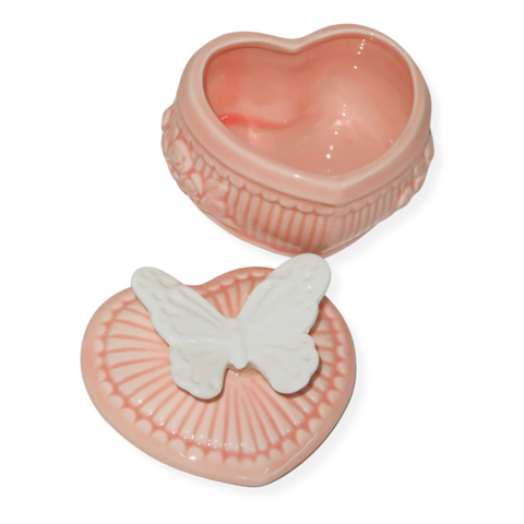 Butterfly Pink Heart Ceramic Jewelry Dish